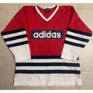 ADIDAS 90s HOCKEY Pullover 3 Stripe mesh jersey M red white blue USA vintage
